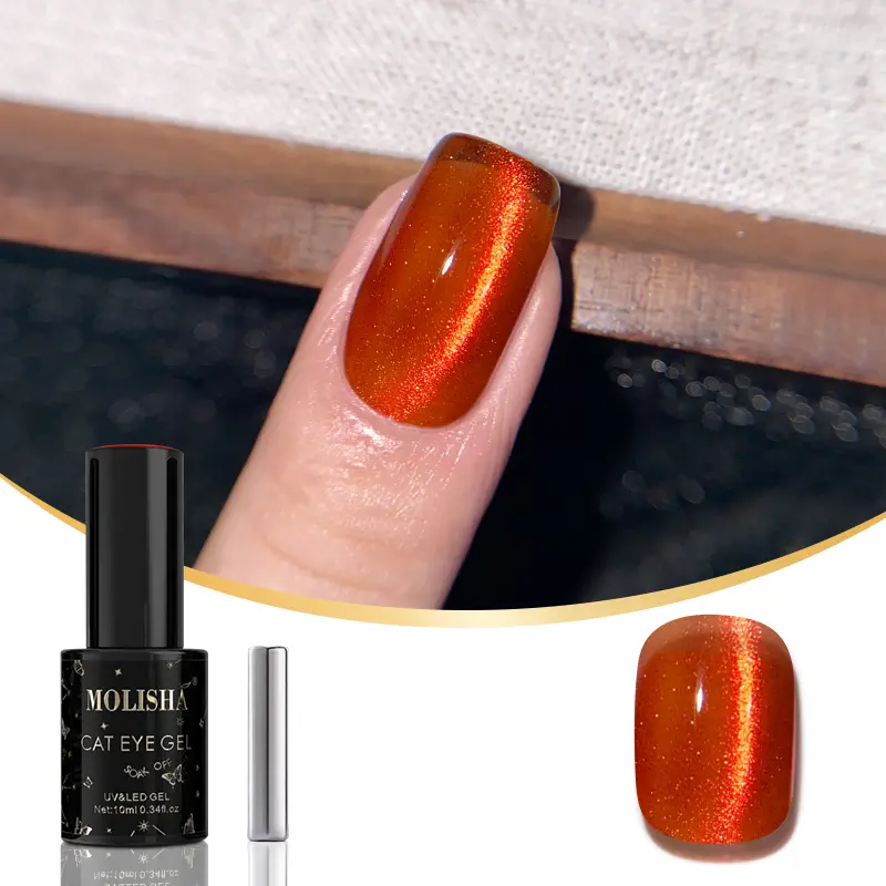 MOLISHA Cat Eye Red Glossy Manicure Gel Polish Kit - Amber, Nail Care Cosmetic with Included Magnetic Tool
