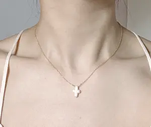 NC045- The 'Luminous Faith' Pearl Cross Pendant – A Dainty Emblem of Graceful Devotion. Pearl Cross Necklace, Dainty Cross Pendant, Freshwater Pearl, Carved Pearl Jewelry, Minimalist Faith Necklace, Religious Jewelry, Layering Necklace, Delicate Necklace