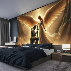 Angel'S Blessing and the Knight'S Oath 1pc Wall Hanging Tapestry,, Polyester 100., Transverse Orientation, No Electricity Needed, for Office Building Background, Holiday Gift, Living Room, Bedroom, Dormitory, Home Party Decoration, Outdoor Size