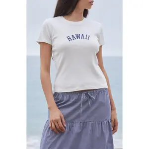 John Galt Women's White Hawaii Embroidered T-Shirt - Multicolor