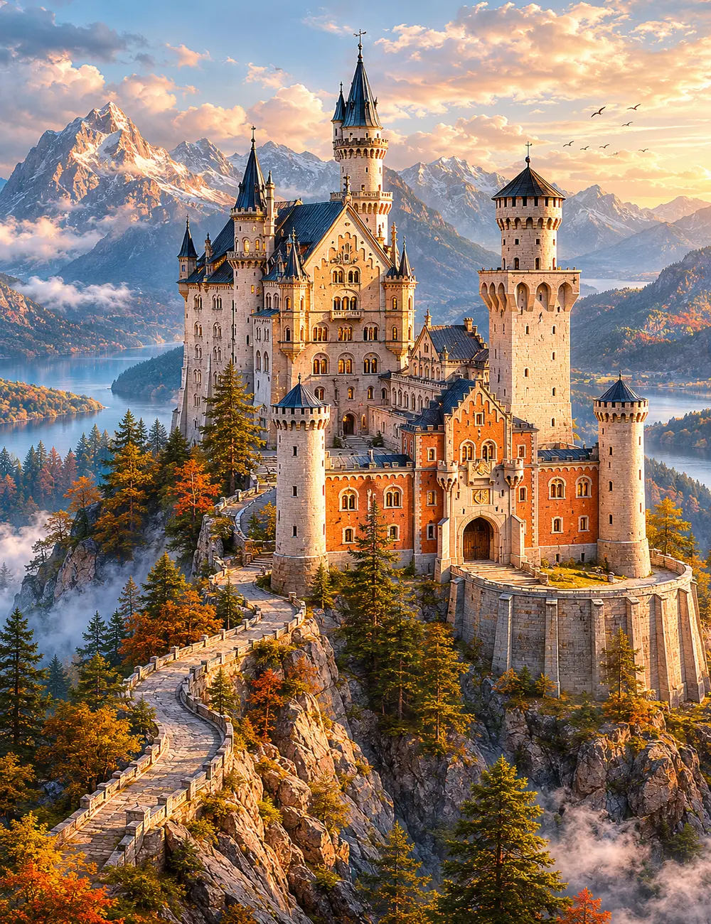 Fantasy Castle Wall Art Medieval Castle Landscape Poster Fairytale Mountain Castle Canvas Print Magical Kingdom Scenery Wall Decor Vintage European Castle Artwork Nature Landscape Painting for Living Room Bedroom Office Home Decor Gift
