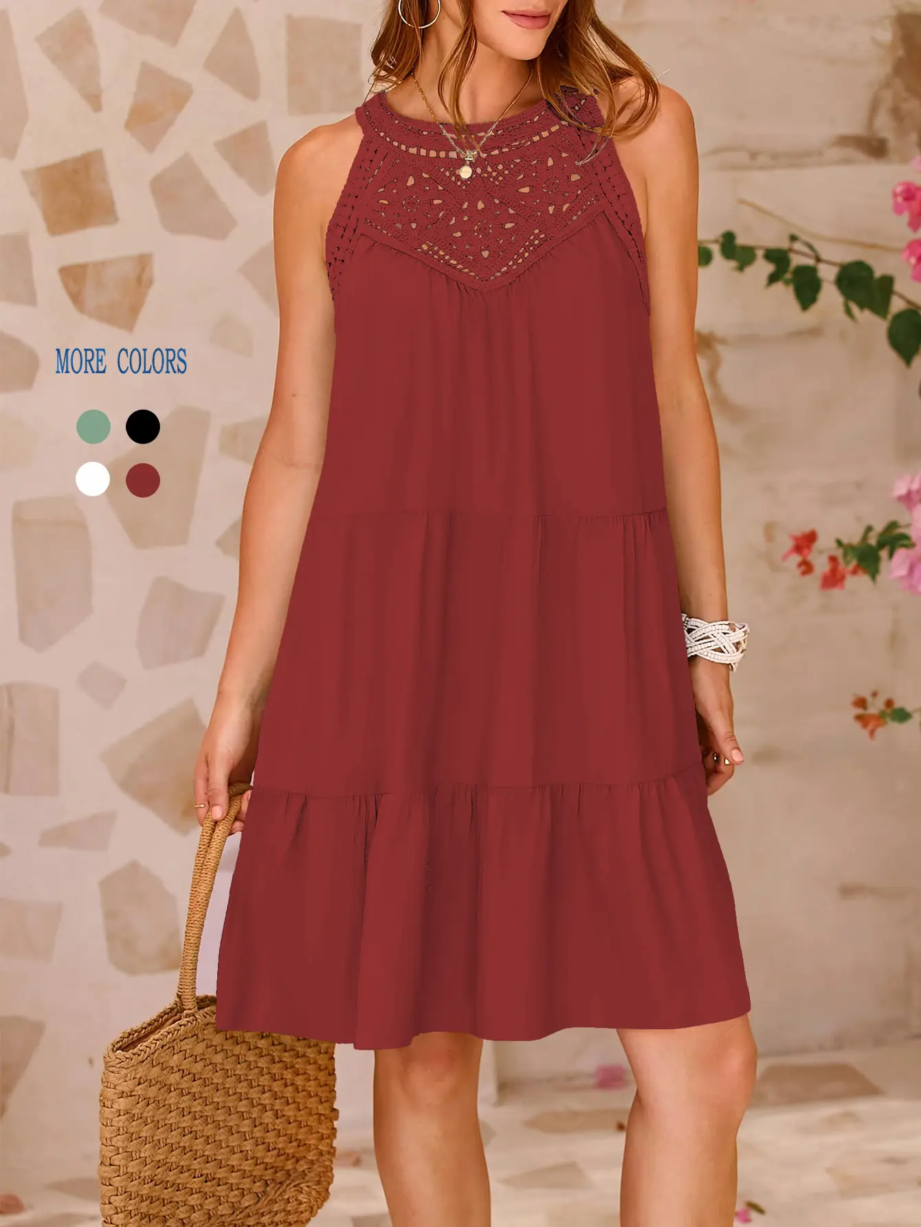 USBOUTIQUECHIC Women's Elegant Embroidery A-Line Dress - Daily & Special  Occasion Midi Dress with Flared Hem in Classic Black - TikTok Shop