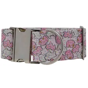 Pink Animal Cookie 1.5" Handmade Dog Collar - Thick, Durable, Metal Hardware
