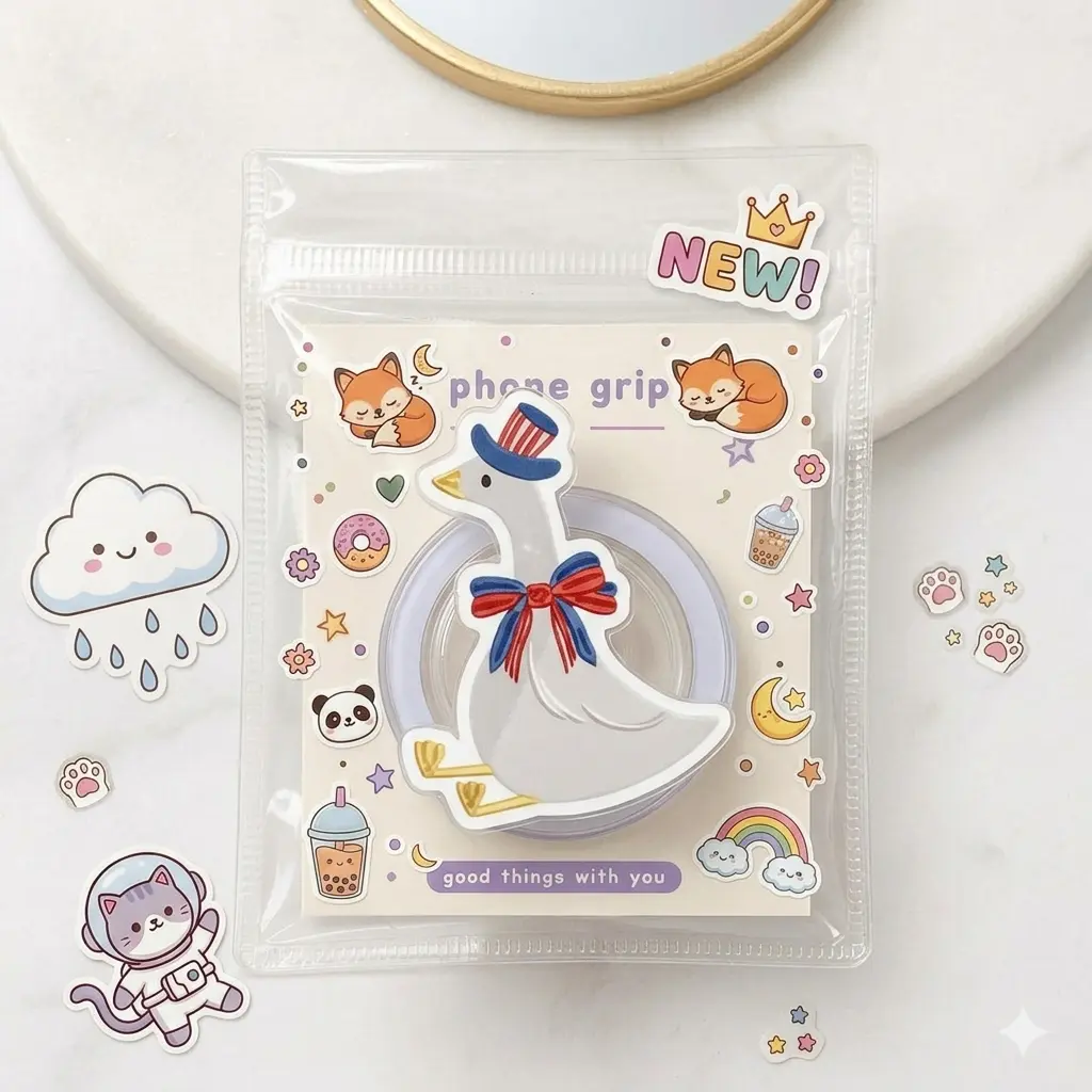 USA Pride Goose Phone Grip – Kawaii Patriotic PopSocket, Perfect Gift for 4th of July & Flag Lovers
