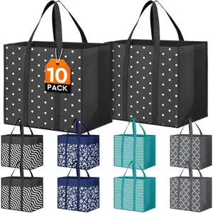10 Pack Reusable Grocery Bags for Groceries 35L Large Capacity Heavy Duty Waterproof Bags for Shopping and Picnic with Sturdy Handles