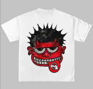 Male Head Red Face Grill Y2k Big Face Style Rap Tee Graphic Cotton Cropped T-Shirts