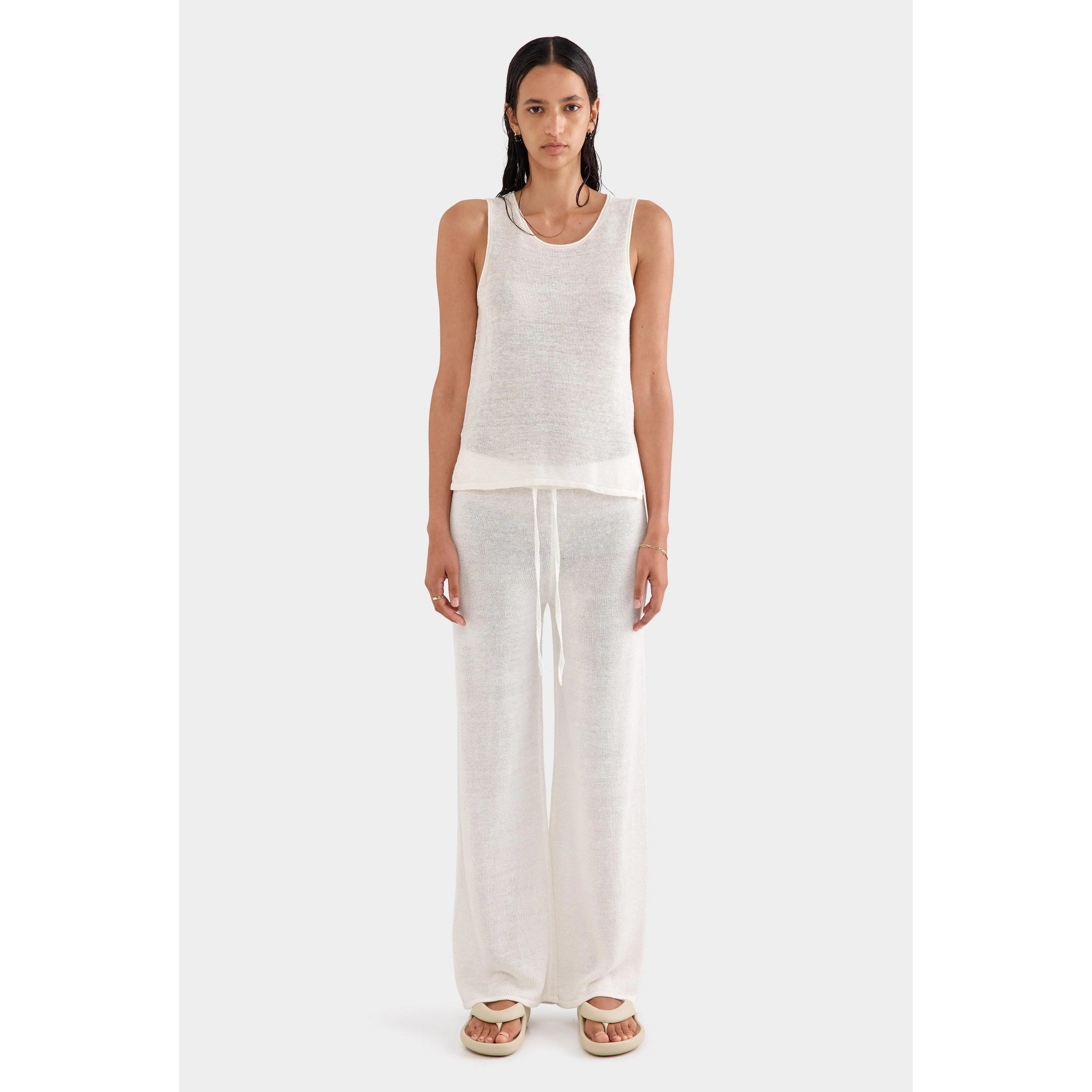 Linen Knitted Pant - Off White