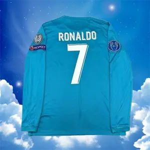 2017 2018 Away Retro Blue No.7 Ronaldo Long Sleeve Soccer Jersey