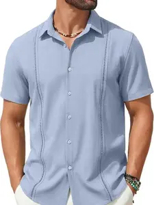 COOFANDY Mens Short Sleeve Cuban Guayabera Shirt Casual Summer Beach Button Down Shirts Menswear Top Clothing Soft