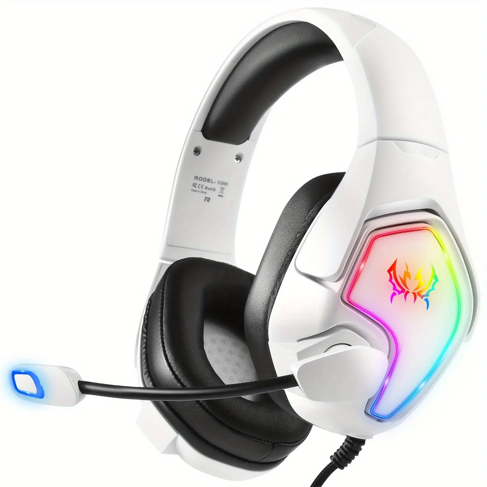 Immersive Wired Gaming Headset PC with Noise Cancelling Microphone, Surround Sound, Multi-Platform Compatible, Comfortable Ear Cup, RGB Lighting, Multiplatform Gaming Headset, Wired Gaming Headphones