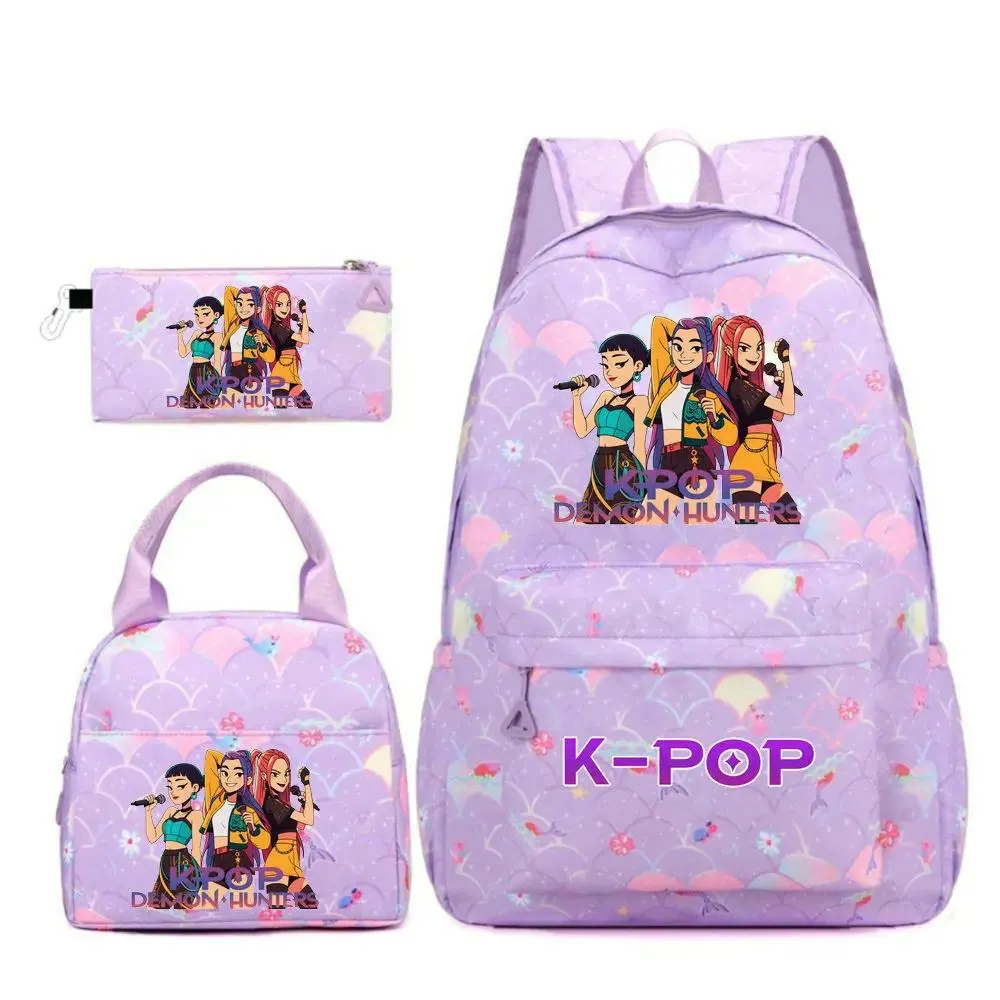 KPop Demon Hunters Character Colorful Backpack Three-Piece Set Rumi Mira Zoey HUNTR/X Saja Children'S Large Capacity Schoolbag