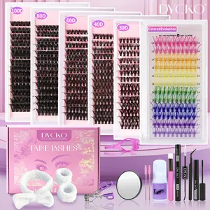 DYCKO 6 Pack Lash Cluster Kit, Fluffy Lash Clusters, 5 Curls (30D-100D), Multicolor Lash, Cosmetic Eyelash Extension, Reusable Eyelashes with 11 Tools (Glue, Remover, Tweezers, Mirror, Applicator) for Daily/Party, All-in-One for All