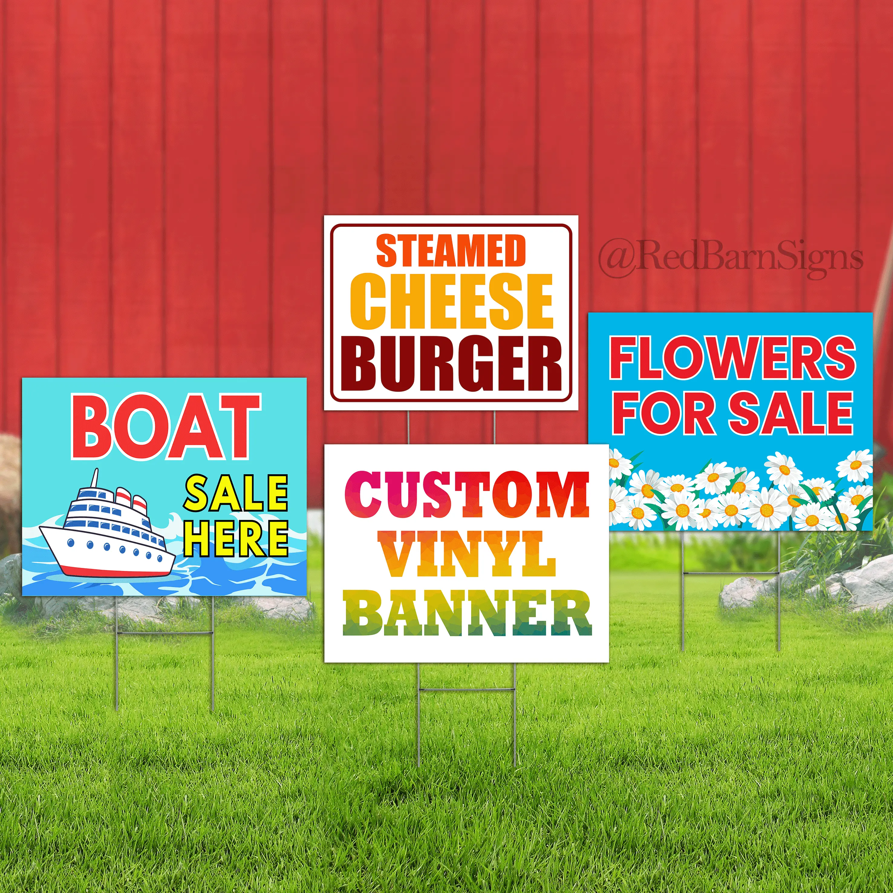 12 - 18x24 Yard Signs - Custom Design - Full Color - 2 Sided - Stakes Included!