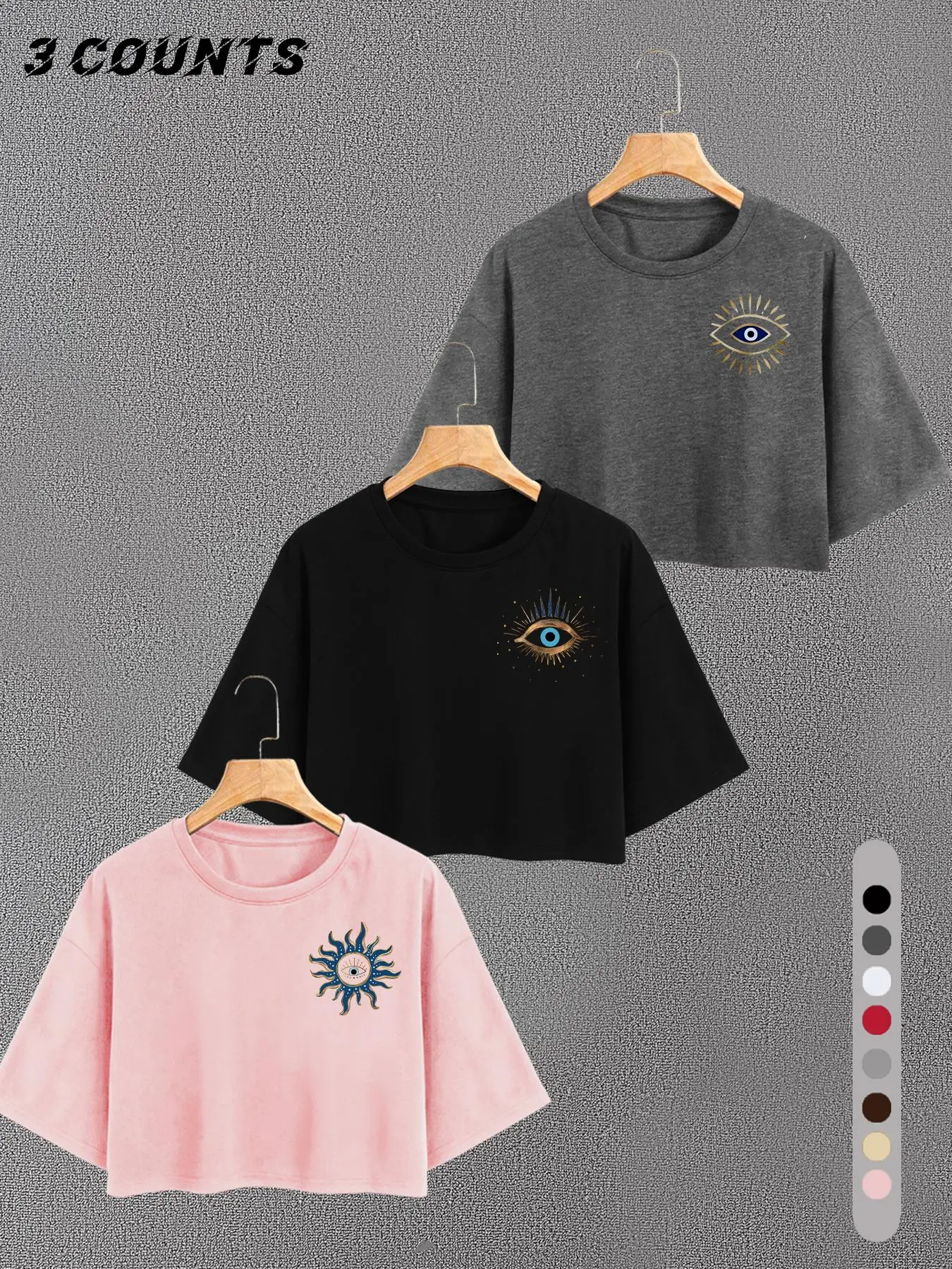 Women's Sun & Moon Print Round Neck Tee, Fashion Casual Short Sleeve T-shirt for Daily Wear, Ladies All Seasons Clothes, Casual Cropped Tee