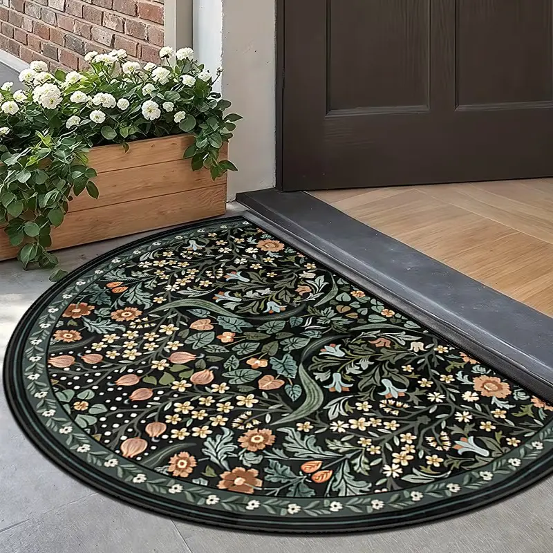 Vintage Floral Entry Door Mat, Soft Washable Half Round Decorative Rug, Spring Home Decor Carpet, Entrance Rug, Home Decor Rugs, Suitable for Living Room Bedroom Hallway
