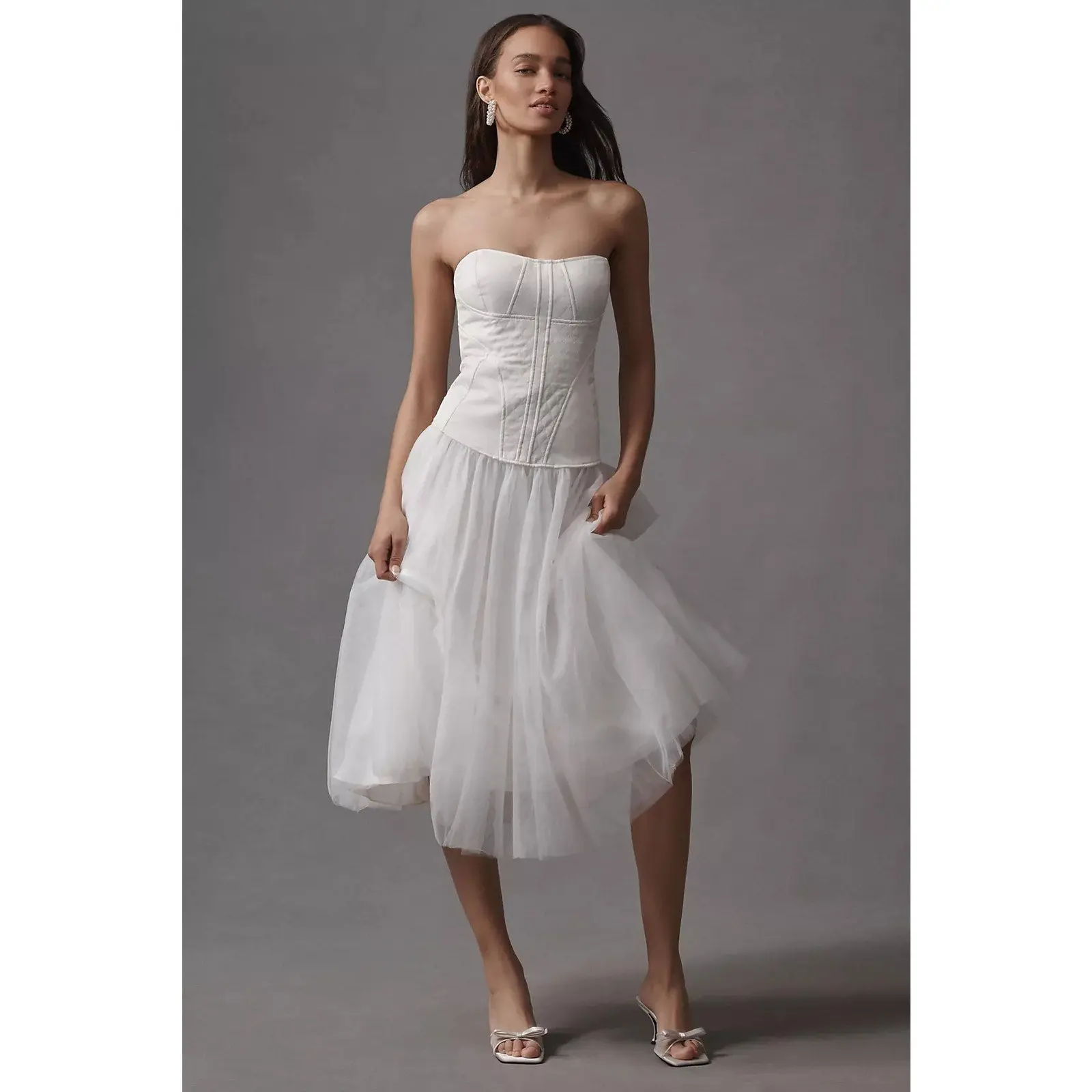 Anthropologie BHLDN Strapless A-Line Satin Tulle-Skirt Midi Dress XL