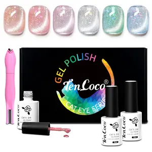 Tencoco 6 Colors Galaxy Series Cat Eye Gel Nail Polish Set with Newly Upgraded 3 in 1 Magnet, 10ML 9D Chameleon Cat Eye Gel Nail Polish Kit, Soak Off LED Manicure Salon, Gifts for Women