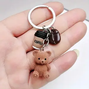 Cute Coffee Bear Keychain, Fashion DIY Decoration Backpack & Wallet Accessory, Autumn Winter New Style Keyring, Stylish Bag Charm, Handmade Keychain