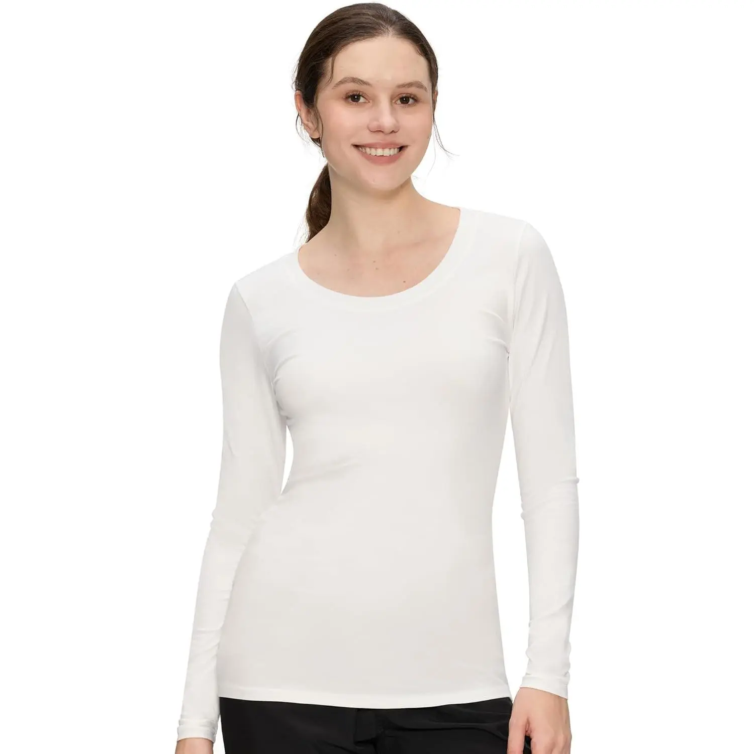 Women's Basic Scoop Neck Scrubs Undershirt Tshirt - Soft Stretch Fitted Top for Indoor Leisure & Outdoor Recreation, Outdoors, Indoors