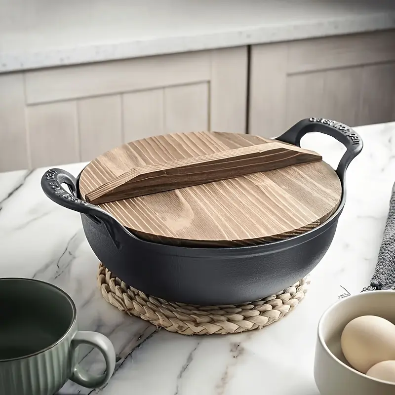 12.6-Inch And 7.87 Foot Pre-Seasoned Cast Iron Frying Pans with Cedar Lids And Dual Handles - Non-Stick, Durable Cookware Suitable for Restaurants, Outdoor Grilling, Camping, Ovens, And Stoves, Versatile for Frying Steak And Baking