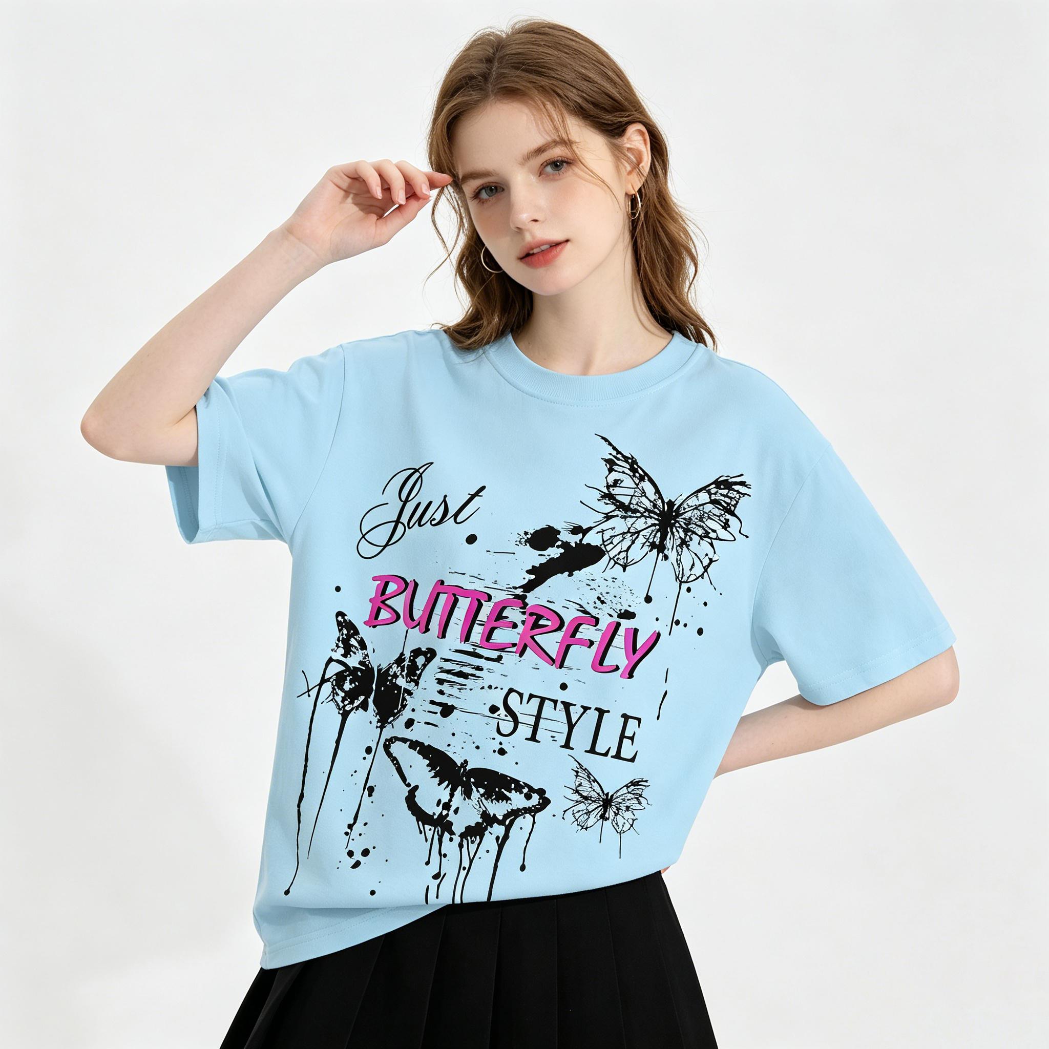 2026 NEW Butterfly Cotton Graphic Tee 100% Cotton Oversized Short Sleeve T Shirt for Men Women Nature Insect Print Casual Summer Top Soft Breathable Streetwear Everyday Essentials Gift for Butterfly Lovers Vacation Outfit