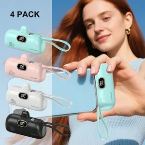 4PCS 5000mAh Mini Capsule Portable Fast Charging Power Bank | PD 20W Fast Charge With LED Display | Type-C & Lightning Dual Ports | Compatible With IOS Smartphones (6–15 Series) | Travel / Camping / Emergency Backup Power Bank | Valentine's Day