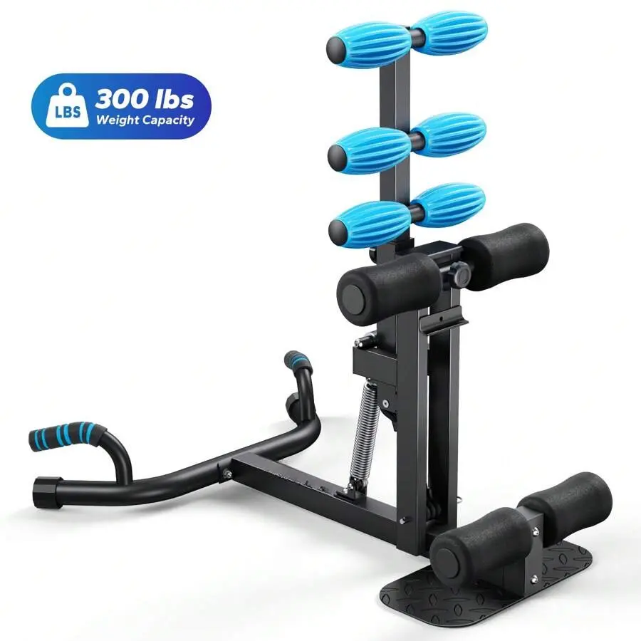 2-in-1 Adjustable Home Gym Combo - Sturdy Steel Squat Function Machine with Push-Up Support, 300 lbs Capacity, Adjustable Height, Rotating Massage Rollers, Space-Saving Black Strength Training Home Workout Equipment