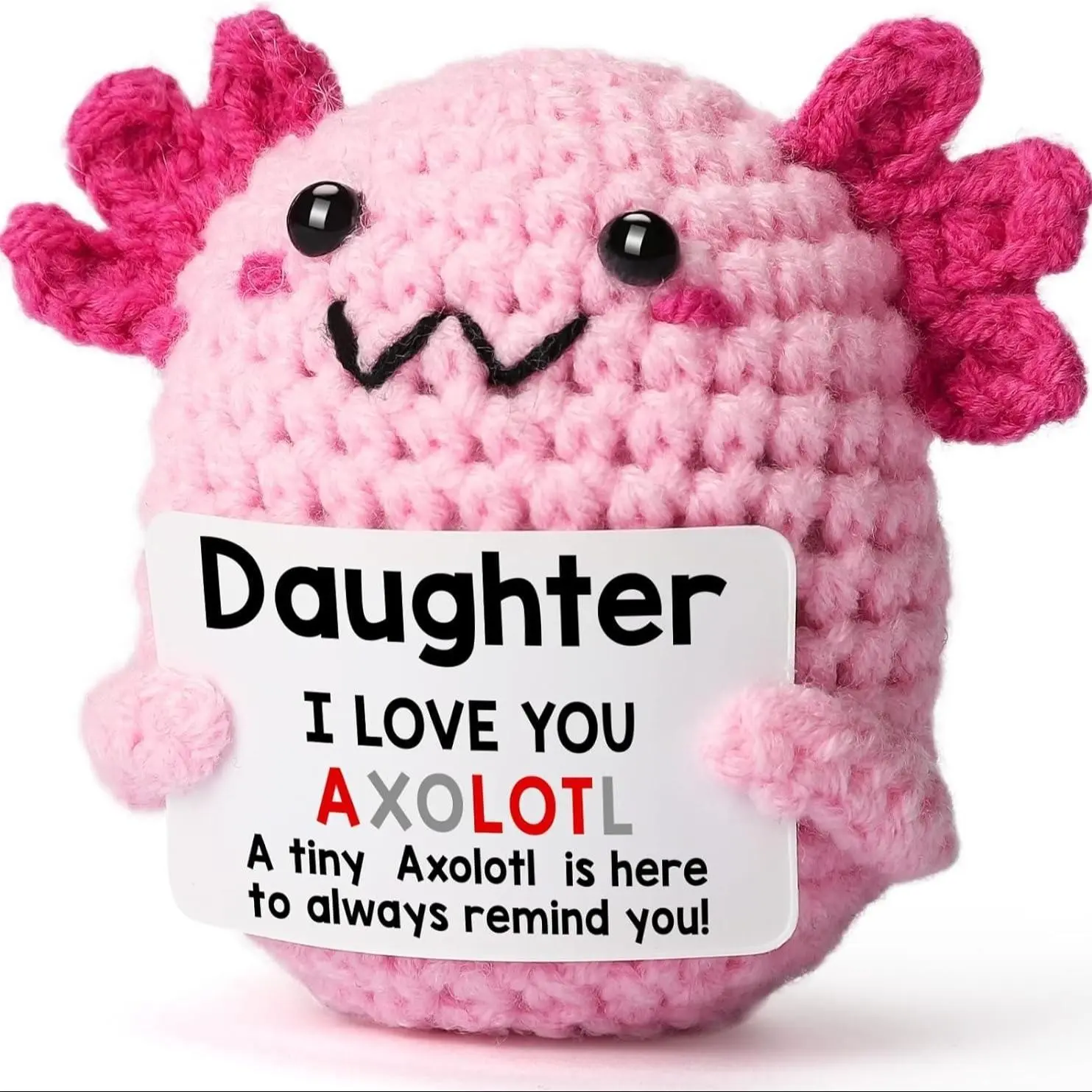 1 Pc Crochet Axolotl Plush Doll, Amigurumi | Cute Whimsical Style | Handmade Knitted Axolotl Toy with Love Note Card, Soft Huggable Gift for Girls & Teens
