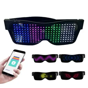Magic Wireless LED Glasses, 1 Count App Control DIY Multi-lingual Flash LED Luminous Party Glasses, USB Charge Concert Sunglasses, Glow in the Dark, Party Supplies