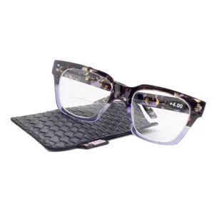 Ravello Line Bifocal Premium  Reading Glasses, High-End Readers, Magnifying, Fashion Square (Purple Black Tortoise) NY Fifth Avenue Clear Crystal