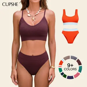 CUPSHE Women's Cocoa Hour Brown Supportive 2-Piece Bikini Set - Adjustable Straps, Mid-Rise, Tummy Smoothing, Classic Coverage Nylon Swimsuit for Women, Bathing Suit #DealsForYouDays