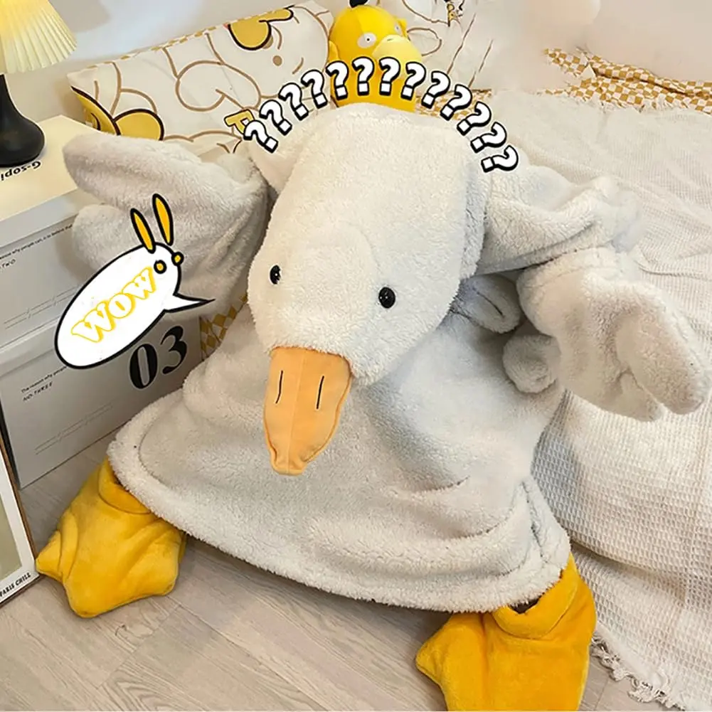Women's Cartoon Hooded Wings Loungewear Onesie - Oversize Fit Goose Wearable Blanket, Halloween Warm Indoor-Outdoors Duck Hooded Blanket with Sleeves for Adults