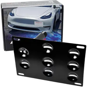 No Drill Front Bumper Tow Hook License Plate Mounting Bracket Adapter Kit Compatible with Tesla 2017-2023 Model 3, 2020-2024 Model Y w/Tow Hole