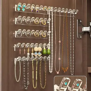 Ear Ring Necklace Stand with 48-Hole Hook Organizer, Multifunctional Jewelry Storage Tower, Jewelry Storage Unit for Earrings Necklaces Rings, Adhesive Hooks Included