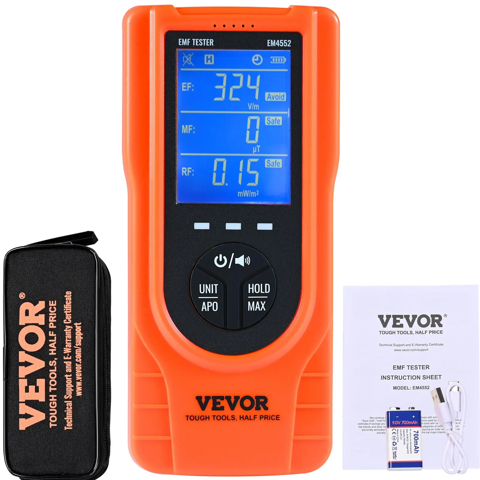 【summerfinds】VEVOR 3-in-1 EMF Meter, Handheld Rechargeable Electromagnetic Field Radiation Detector, Digital LCD EMF Tester for EF MF RF Home Inspections Outdoor Ghost Hunting Paranormal Equipment