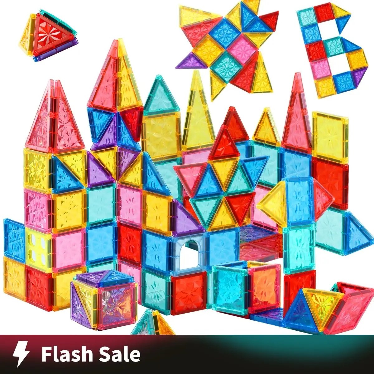 80pcs Magnetic Tiles Kids Toys - STEM Learning Building Blocks, Magnet Tile Construction Set, 4D Diamond Cut Design