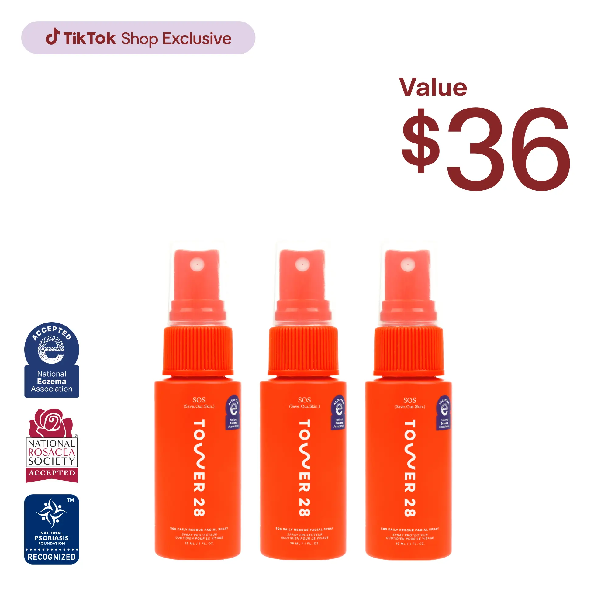 Tower 28 Beauty SOS Spray Trio - 3 x 1 oz Toner for Skin Repair & Calming - Hypochlorous Acid Formula - Dermatologist Approved Rescue Spray Set