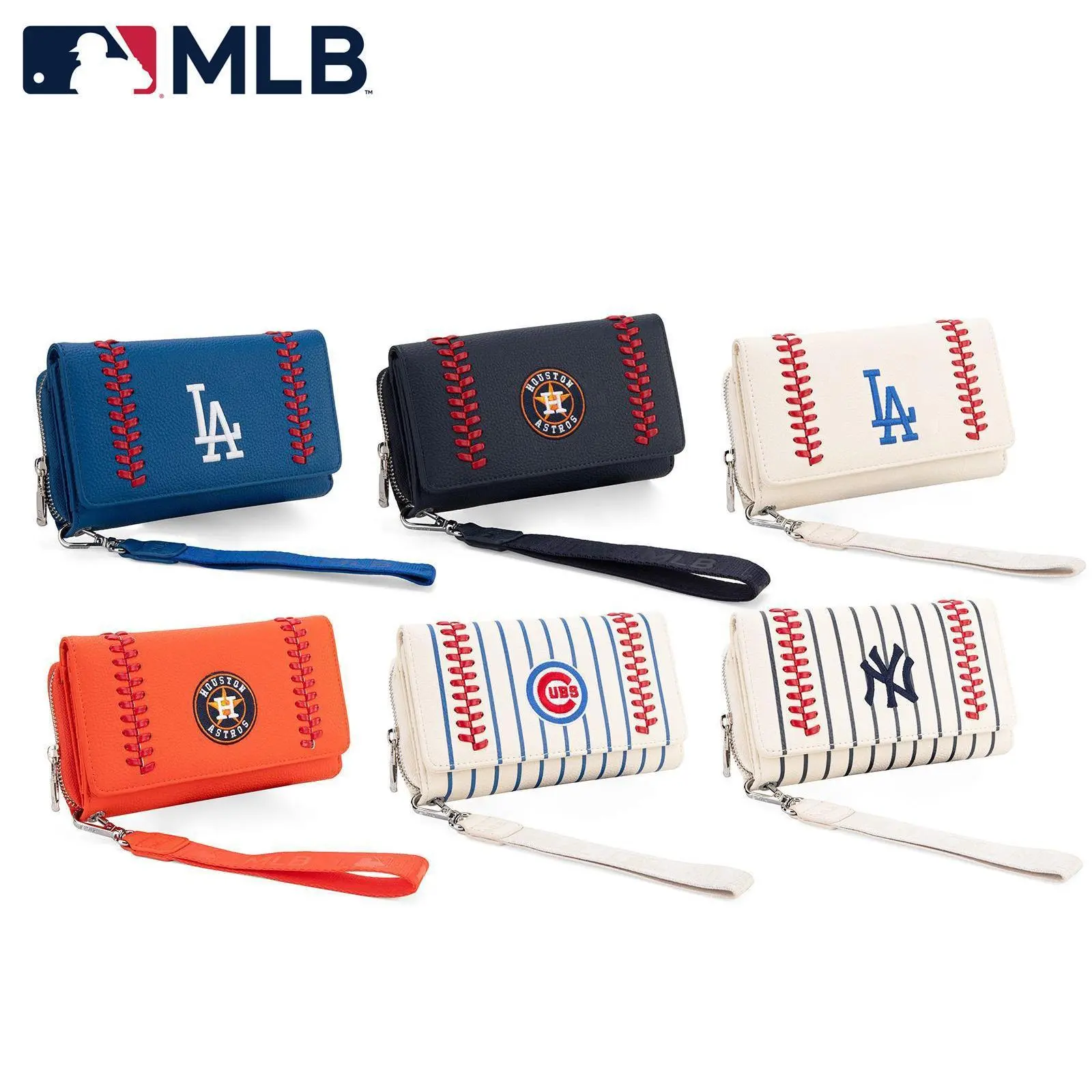 MLB PU Leather Women's Wallet with Wristlet - Official Team Embroidered Logo, Multi-Compartment Zipper Wallets for Women, Cell Phone Purse for Game Day & Casual Use 107, Zipper Purse, Embroidery