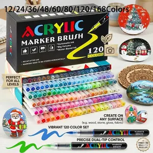 Acrylic Paint Soft Brush Markers Set, Soft Brush Tip, Automatic Ink Control, Paint Markers for Wood, Stone, Canvas, Glass, Fabric, DIY Crafts