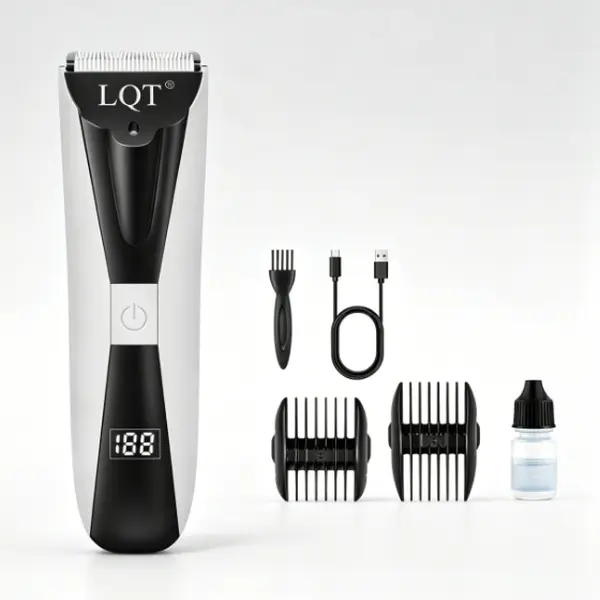 LQT Silver White Women's Multifunctional Cordless USB Rechargeable Body Hair Trimmer with LCD Digital Display, Safe Gentle Electric Bikini Shaver for Underarm, Legs, Intimate Grooming