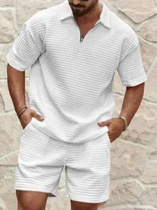 KZZ Men's Solid Color Short Sleeve Tee & Shorts Set Loose Fit Casual Fashion Cozy Breathable Two-piece Outfits for Summer Daily Wear Clothing Shortsleeve Menswear Men's 2 Piece Set FallFreshness christmas gifts for him - Matching, Stylish tiktokshopspring