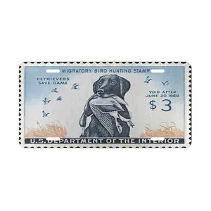 Official 1959-1960 Dog Federal Duck Stamp License Plate, Car Accessories, Vanity Plate - Lightweight Aluminum, Pre-Drilled holes, Easy Installation
