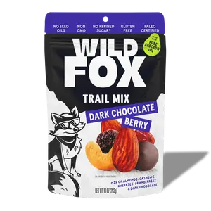 Wild Fox Dark Chocolate Berry Trail Mix - Paleo, Gluten-Free, Low Sugar, Keto, Snack, Bites with Roasted Almonds, Cashews, Cherries & Raisins
