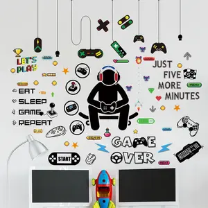 Game Room Decorative Wall Sticker, Wall Art Stickers, 6pcs/set Ramadan Removable Self-adhesive Game Controller Boy Pattern Wall Decal for Home Decor, Ramadan Gifts Ornaments for Kids, Home Essentials