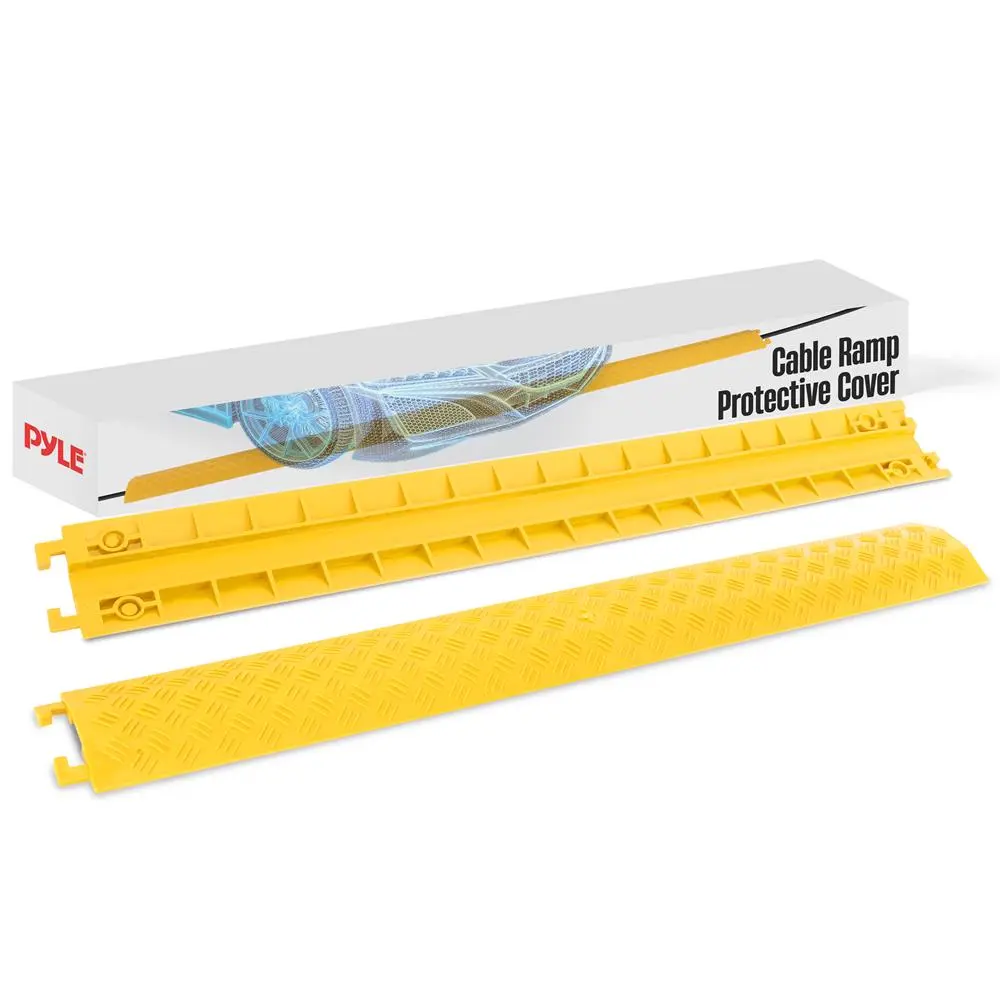 Pyle Rugged Polyethylene Cable Ramp Protector - Yellow | Heavy Duty Wire Concealment with 2000 lb Capacity, Anti-Slip Textured Surface & Interlocking Design - Perfect for Power Lines, Extension Cords, Network Cables -  Indoor & Outdoor Use