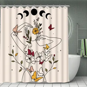 1PC Moon Phases Artistic Style with Floral Design, Bathroom Decor, Suitable for Holiday Home Accessories, Christmas Decoration.