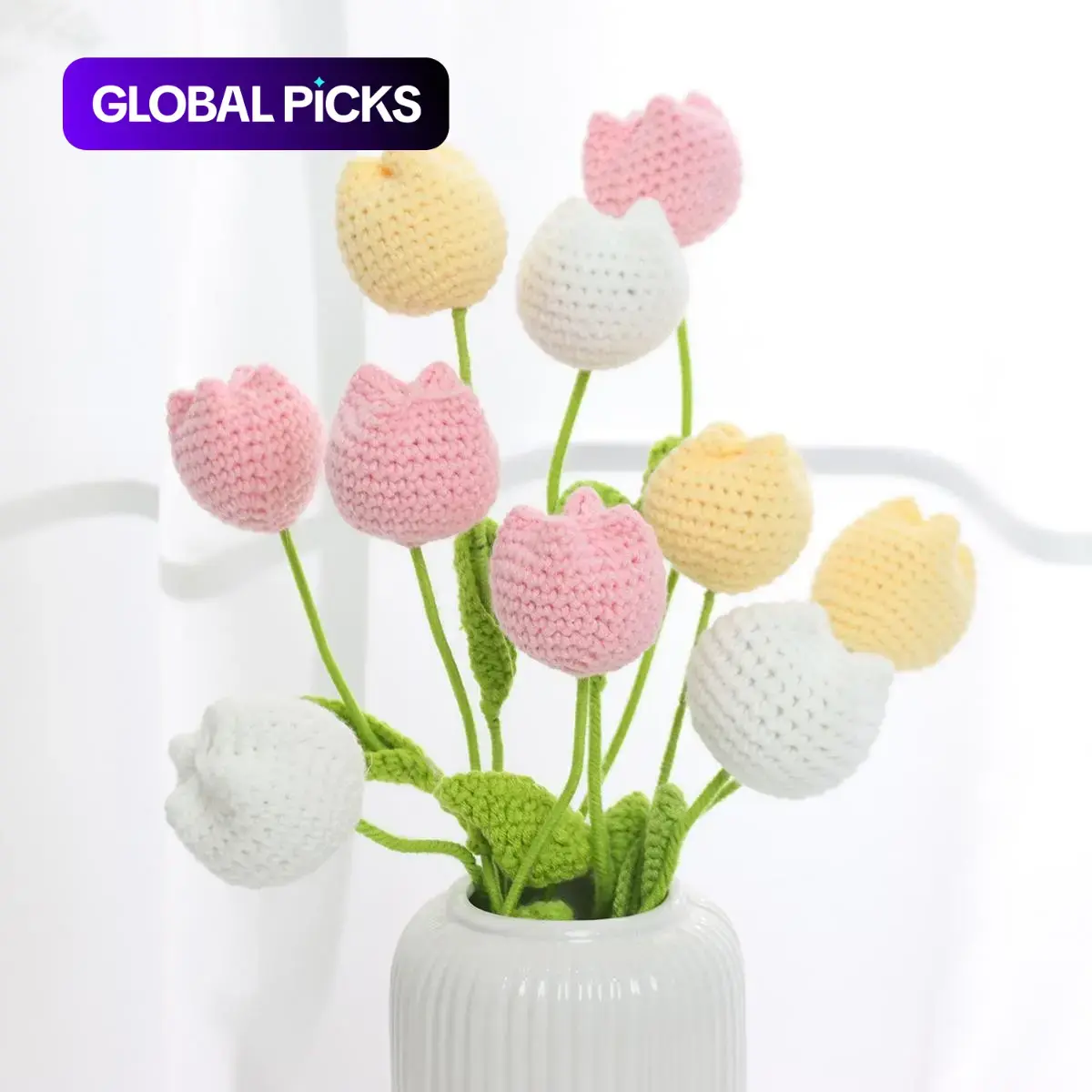10/20/30pcs Crochet Tulips without Vase, Decorative Flowers, Floral Decoration, Artificial Flower Bouquet, Gift for Mother's Day, Graduation, Valentine's Day and Birthday, Funky Room Decor for Girls, Fall Room Decor #GLOBAL PICKS