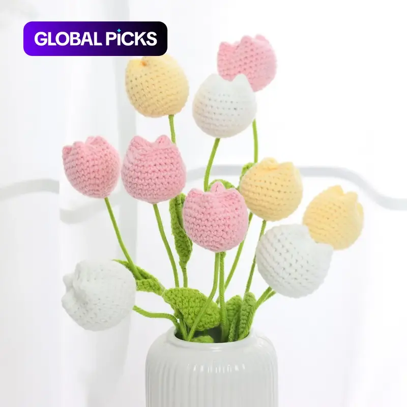 10/20/30Pcs Crochet Tulips without Vase, Mother's Day Gift, Artificial Flower Bouquet, Decorative Flowers, Graduation Gift, Valentine's Day Gift, Room Decor for Girls, Fall Room Decor, Funky Room Decor, Birthday Gift #GLOBAL PICKS
