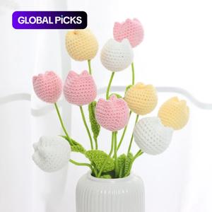 crochet tulip without vase, 10/20/30pcs artificial flower bouquet, summer tulips artificial decorative flowers bouquet, home decor supplies for living room bedroom, flower design, ornaments