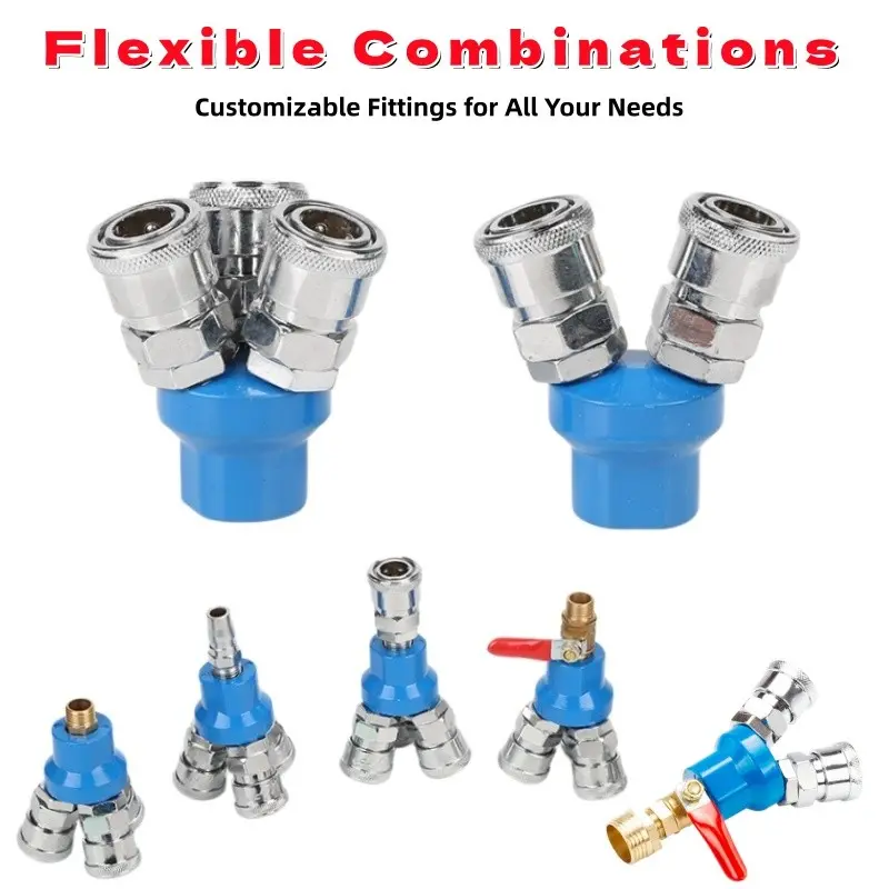 Pneumatic Quick Connect Air Splitter, 2/3-Way Air Compressor Coupler with Ball Valve, 1/4" C-Type Fittings for Automotive, Woodworking & DIY Projects